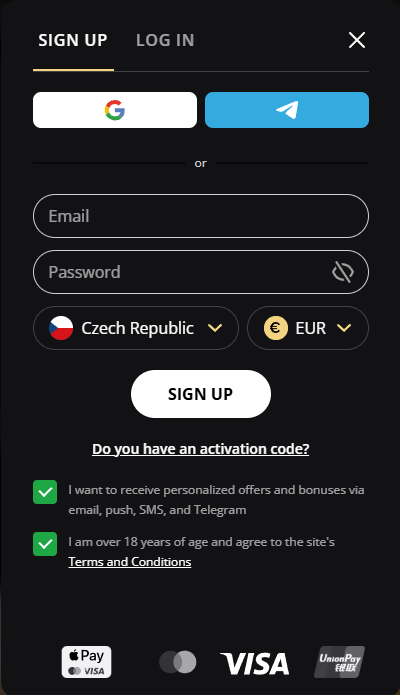 Registrace Lex Casino